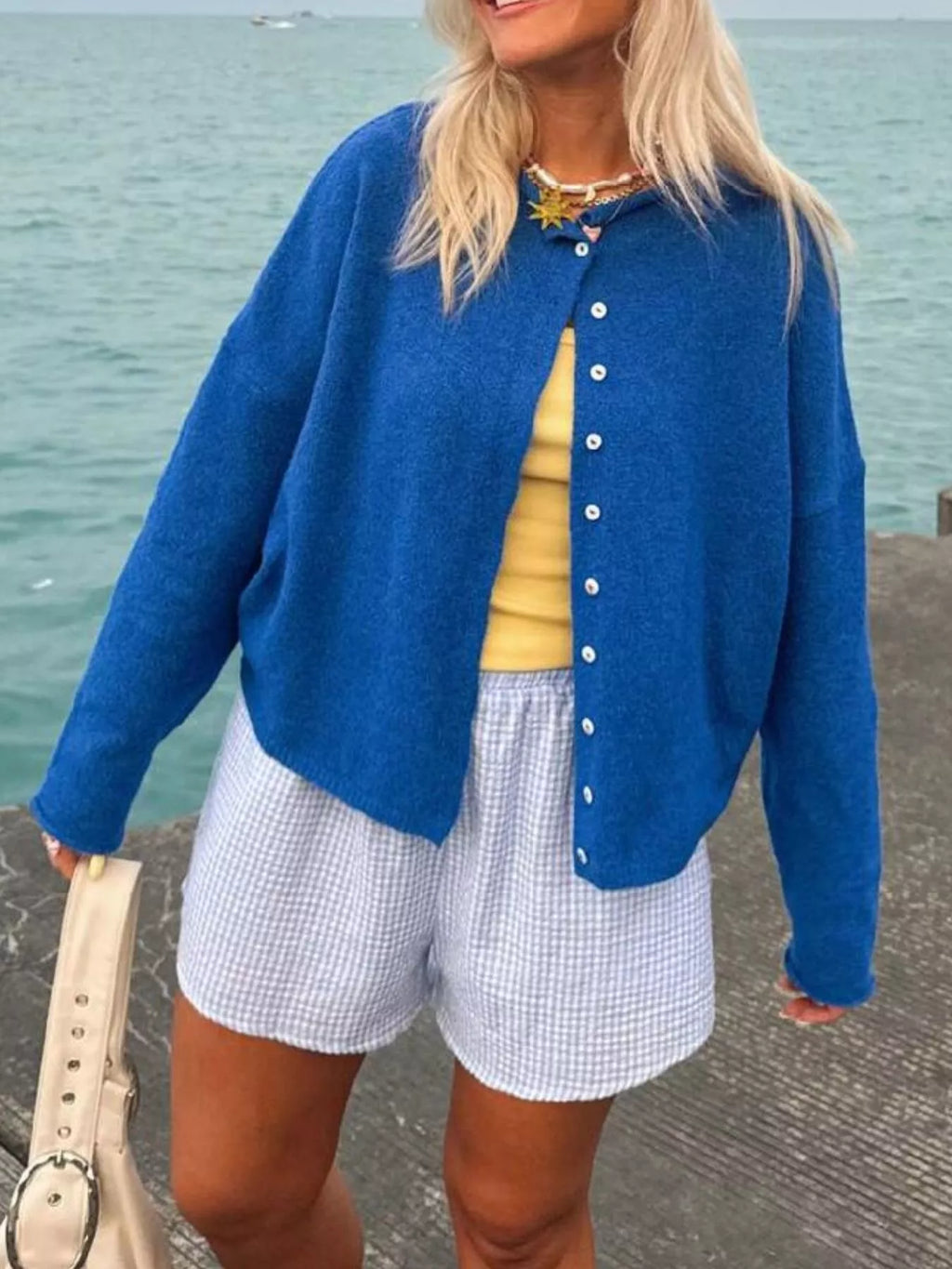 Button-Down Dropped Shoulder Cardigan