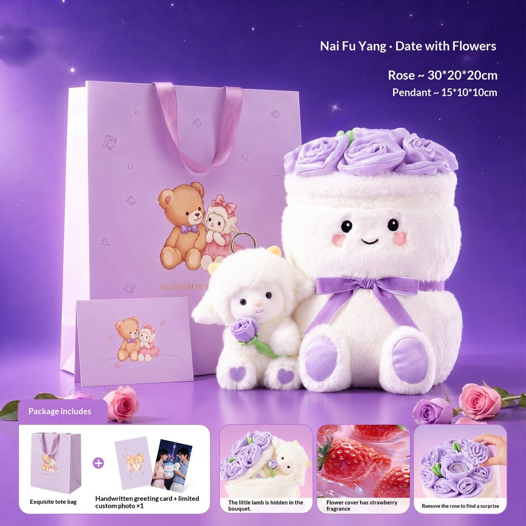 Rose-flavored Custard Sheep Doll Rose Bouquet Set