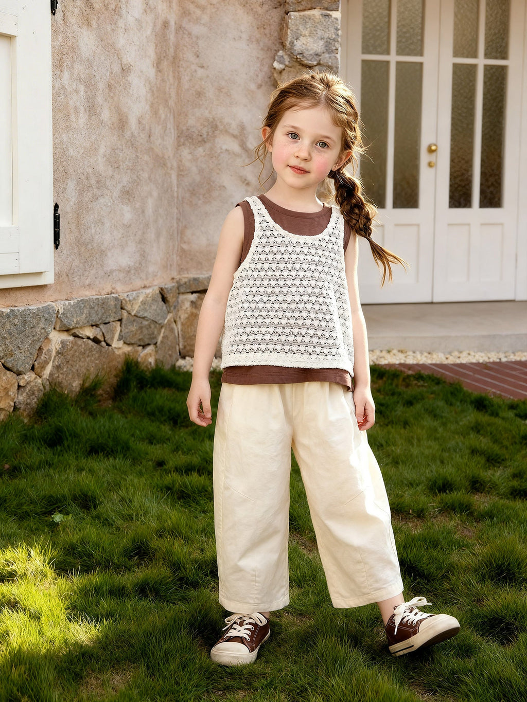 Kids High-waisted Straight-leg Relaxed-fit Wide-leg Pants