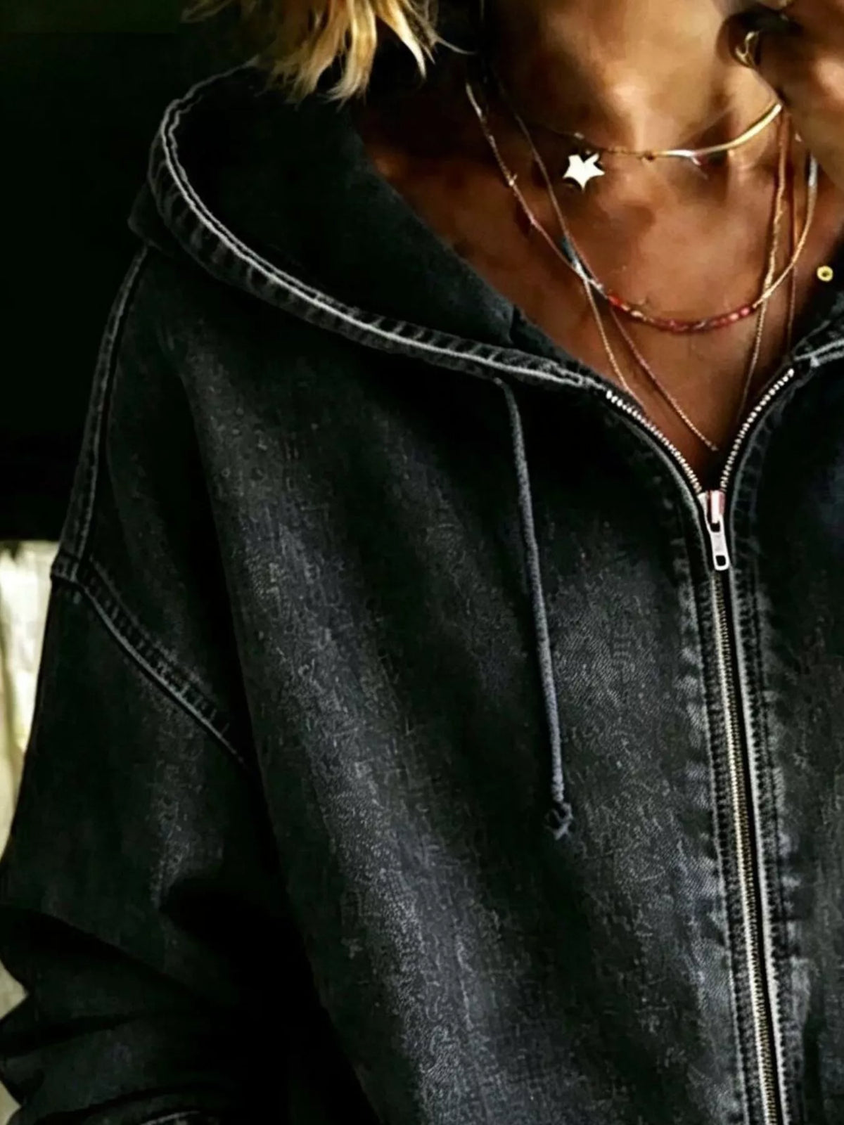 Full Size Zip-Up Dropped Shoulder Hoodie Plus Size
