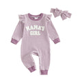 Striped Waffle-Weave Flutter-Sleeve Long-Sleeve Onesie