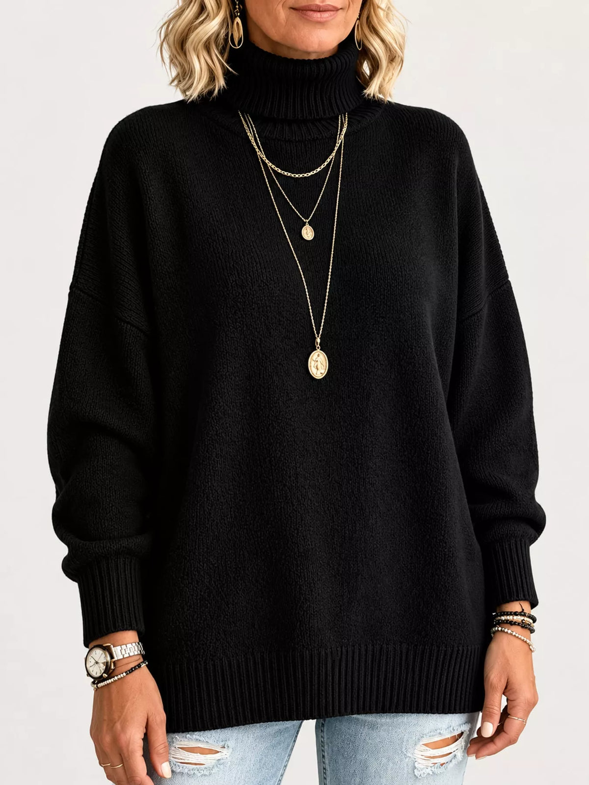 Turtleneck Dropped Shoulder Sweater
