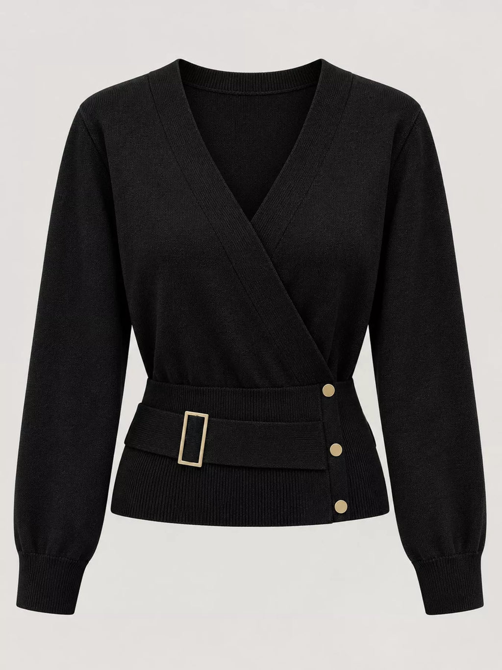 Surplice Elastic Waist Long Sleeve Knit Top