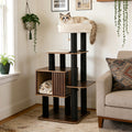 53.5 inch Tall Cat Tree for Indoor Cat Wooden Cat Tower Top Perch with Soft Padding-Brown
