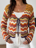Vibrant Chevron Striped Tie-Front Knit Cardigan