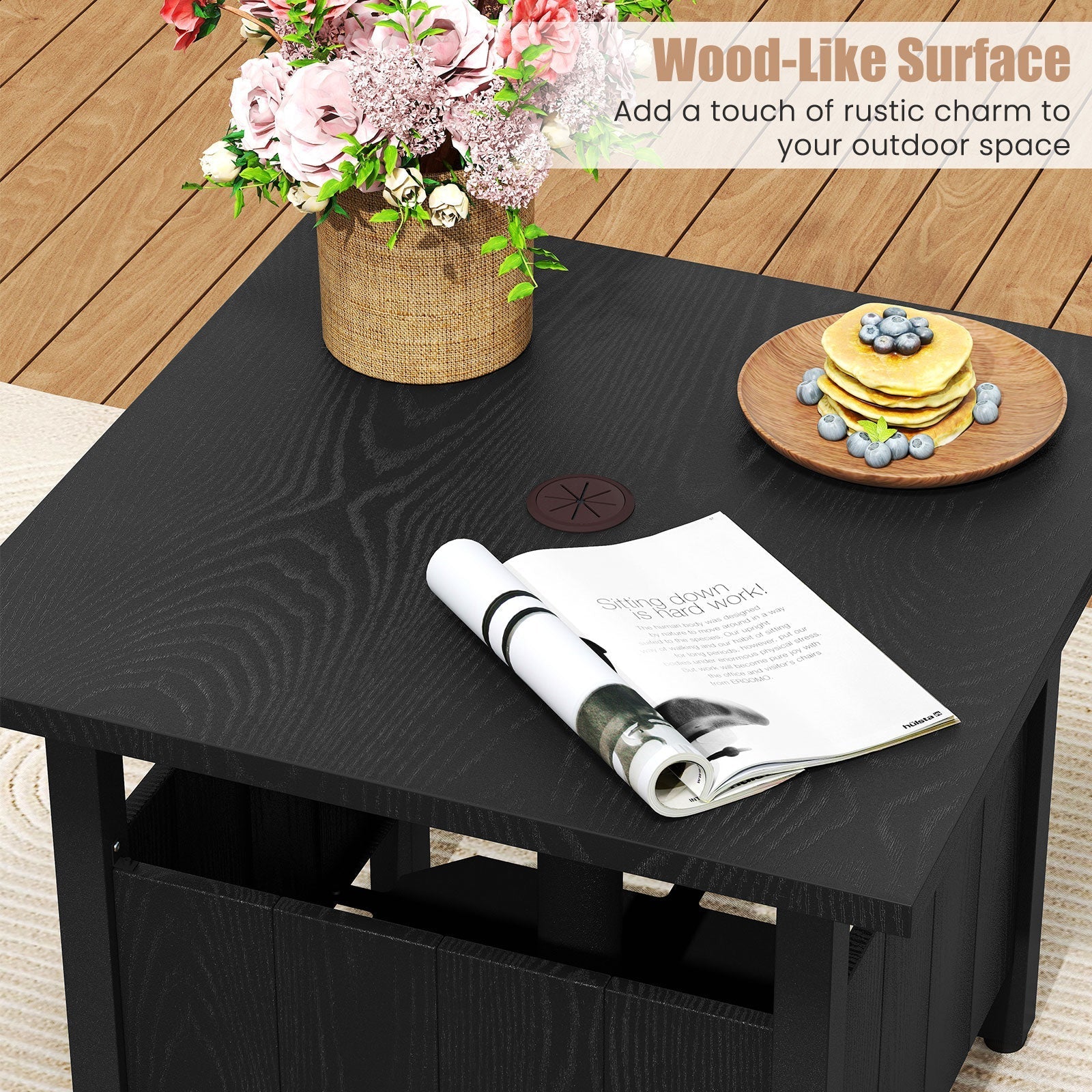 Outdoor Side Table with 1.89" Umbrella Hole Patio Umbrella Table Base Stand-Black