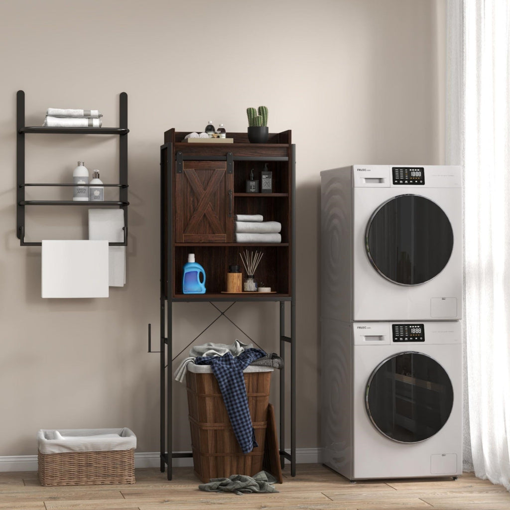 Laundry Room Bundle: Wooden Cabinet Wall-Mounted Bathroom Storage Clothe Dryer Laundry Basket