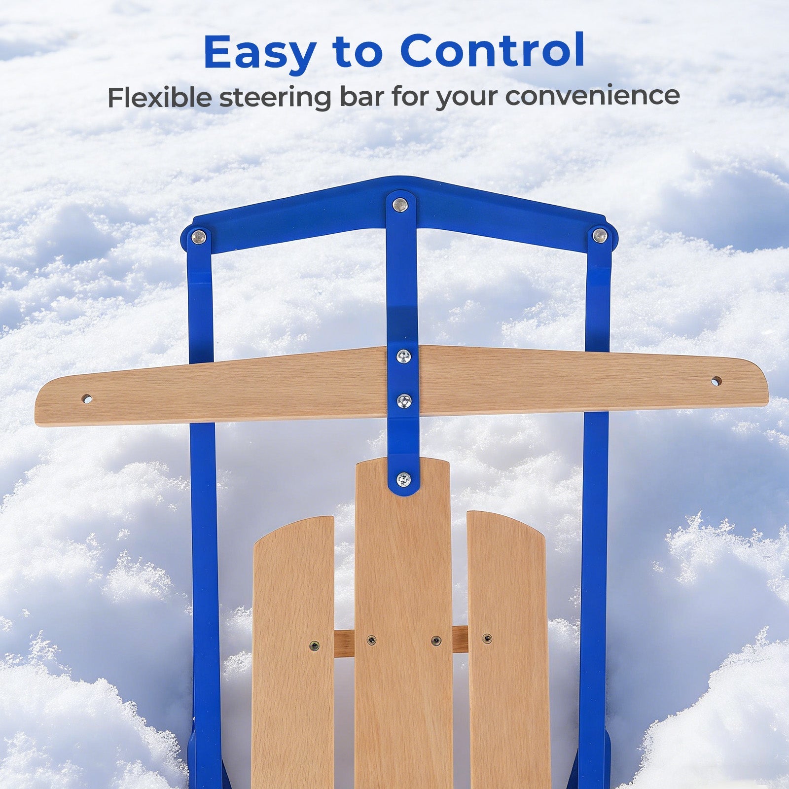 54 Inch Wood Snow Sled with Metal Runners and Steering Bar