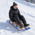 54 Inch Wood Snow Sled with Metal Runners and Steering Bar