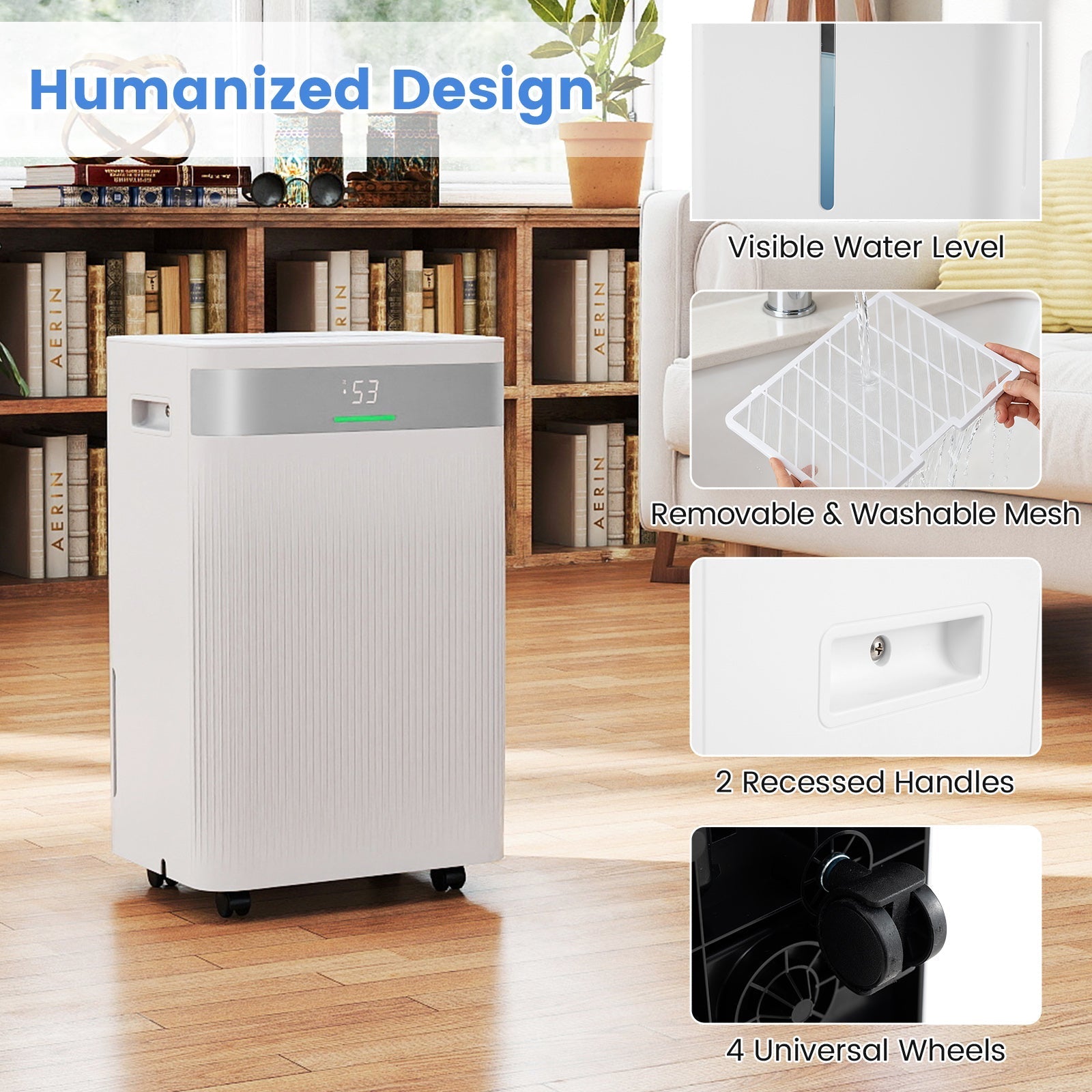 54 Pints Dehumidifier for Home 4500 Sq.Ft Dehumidifier-White