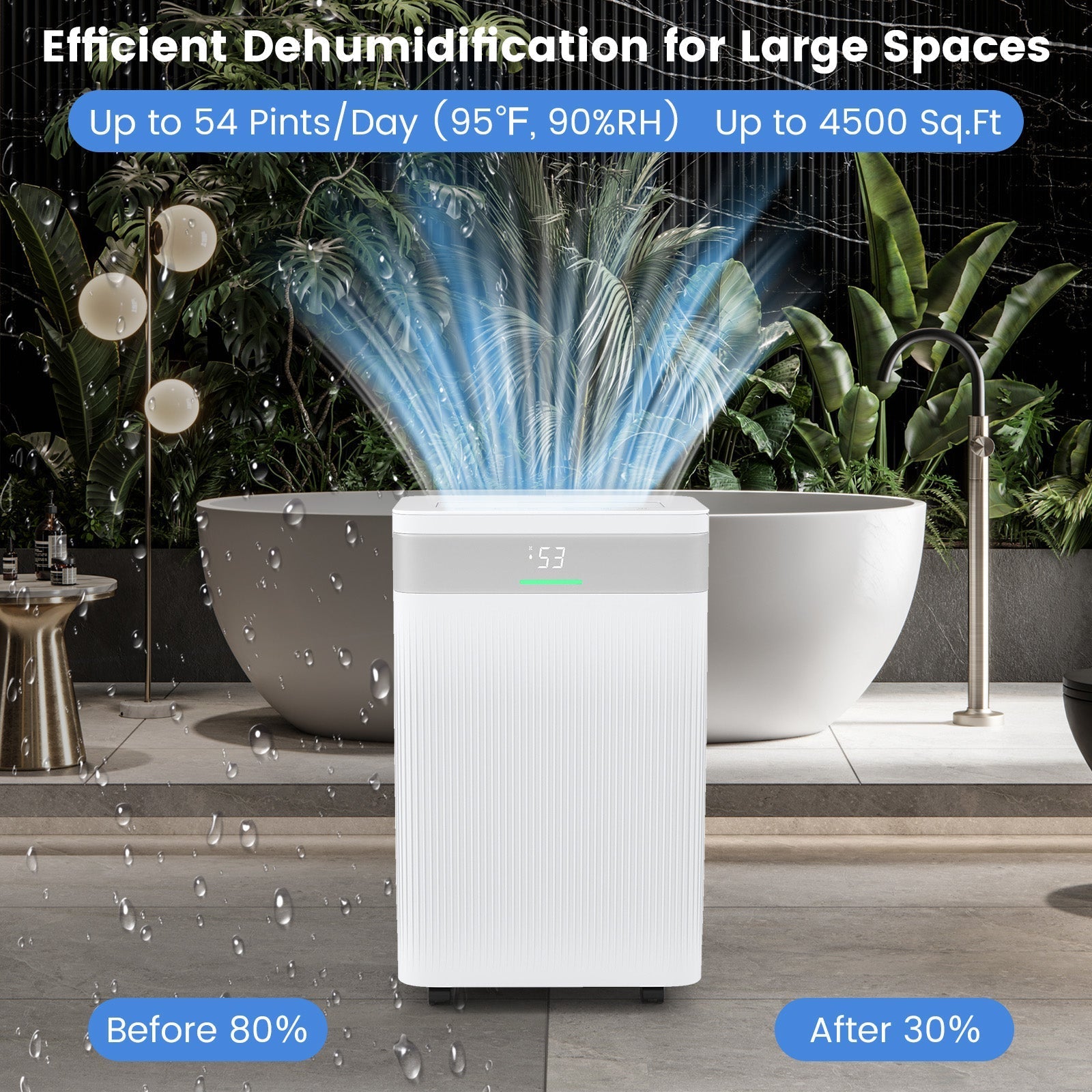54 Pints Dehumidifier for Home 4500 Sq.Ft Dehumidifier-White