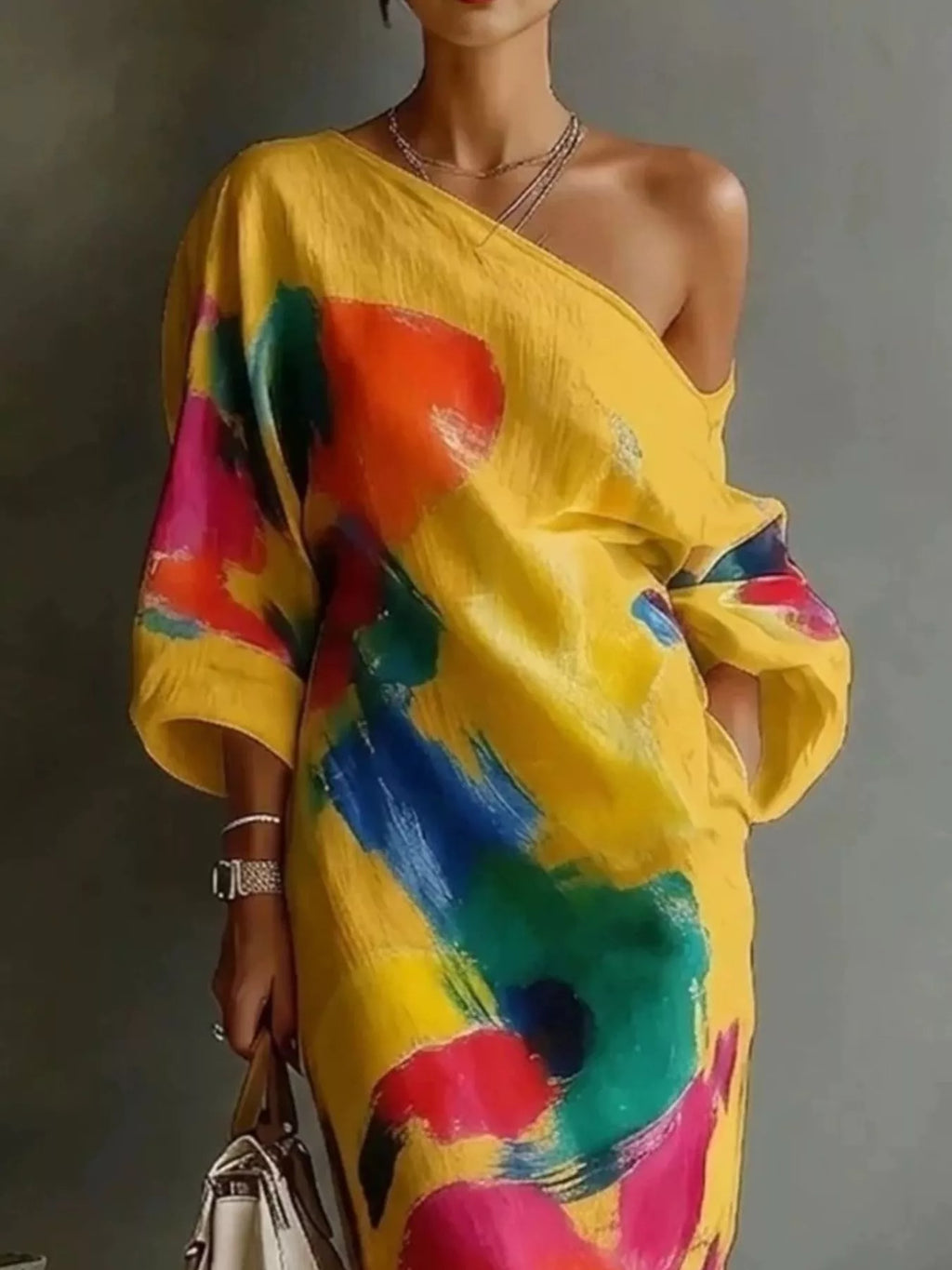 Full Size One-Shoulder Abstract Print Loose Fit Maxi Dress Plus Size