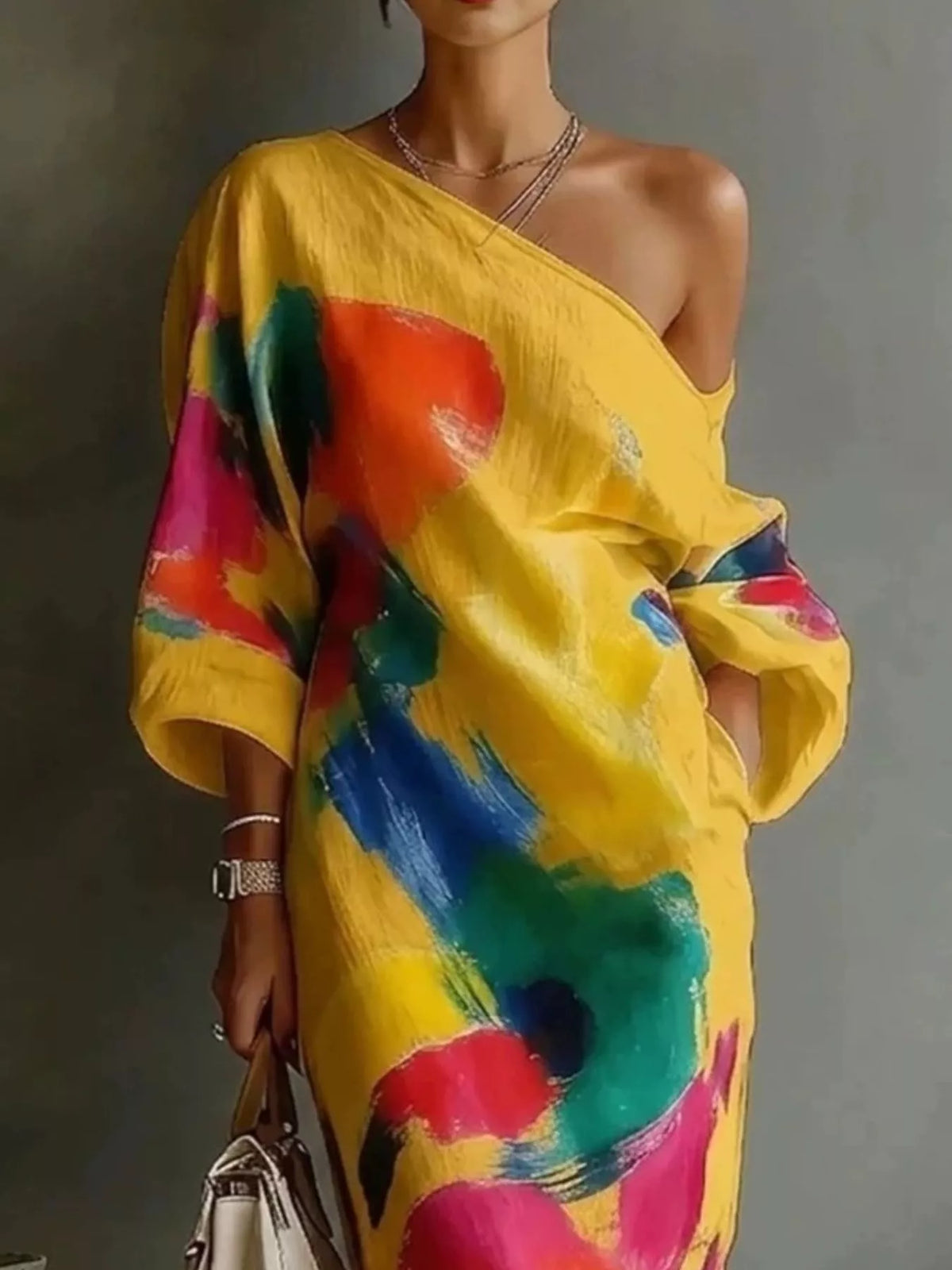Full Size One-Shoulder Abstract Print Loose Fit Maxi Dress Plus Size