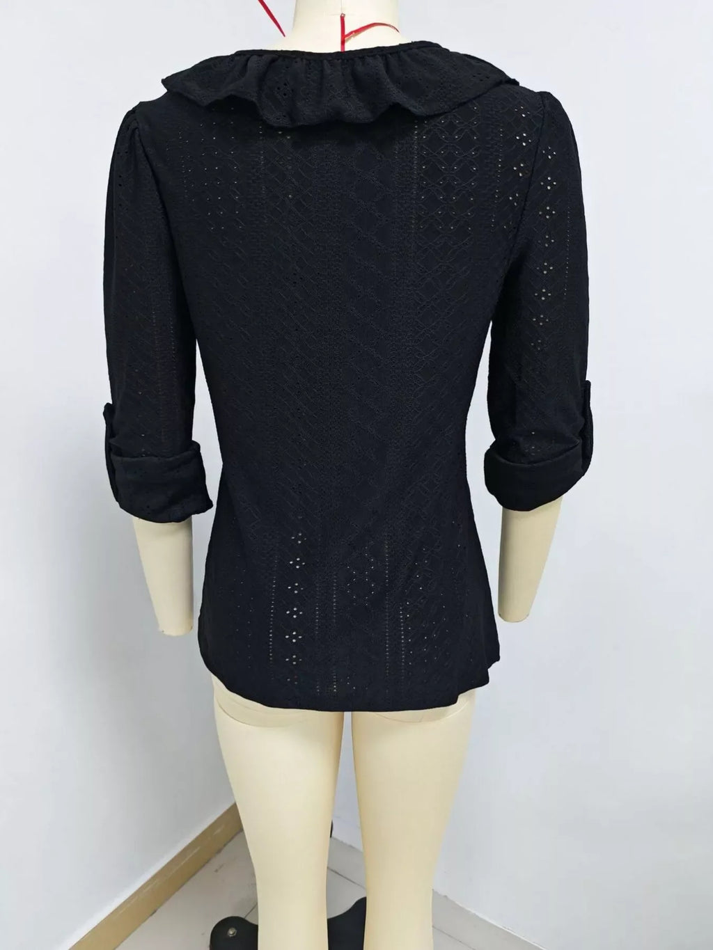Eyelet Ruffle V-Neck Blouse
