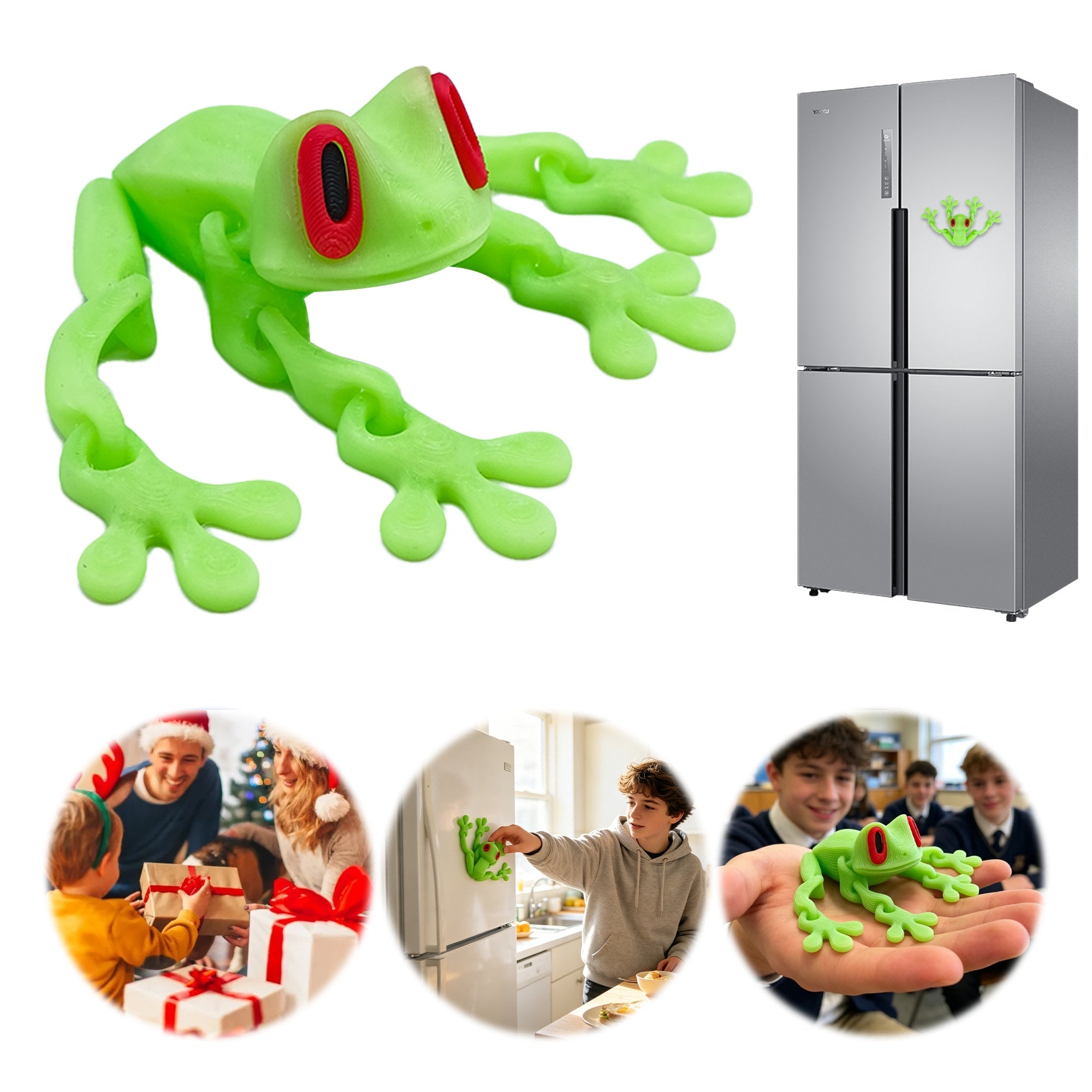 Large 3D Printed Frog Fridge Magnet, Articulated Tree Frog Magnetic Refrigerator Decoration, Cute Animal Magnet For Kitchen Locker Office Decor