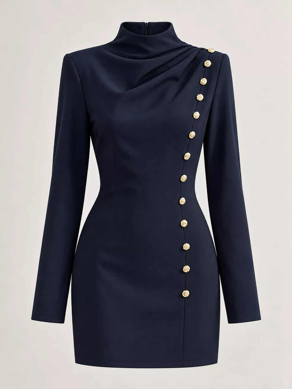 Full Size Decorative Button Mock Neck Mini Dress Plus Size