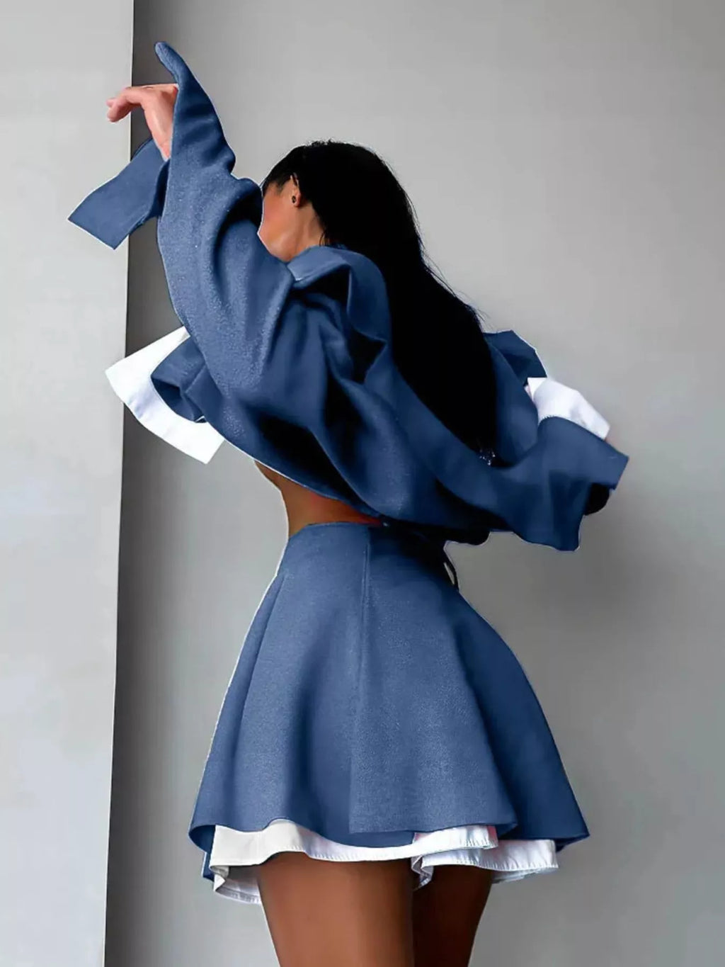 Button Up Cropped Jacket and Mini Skirt Set