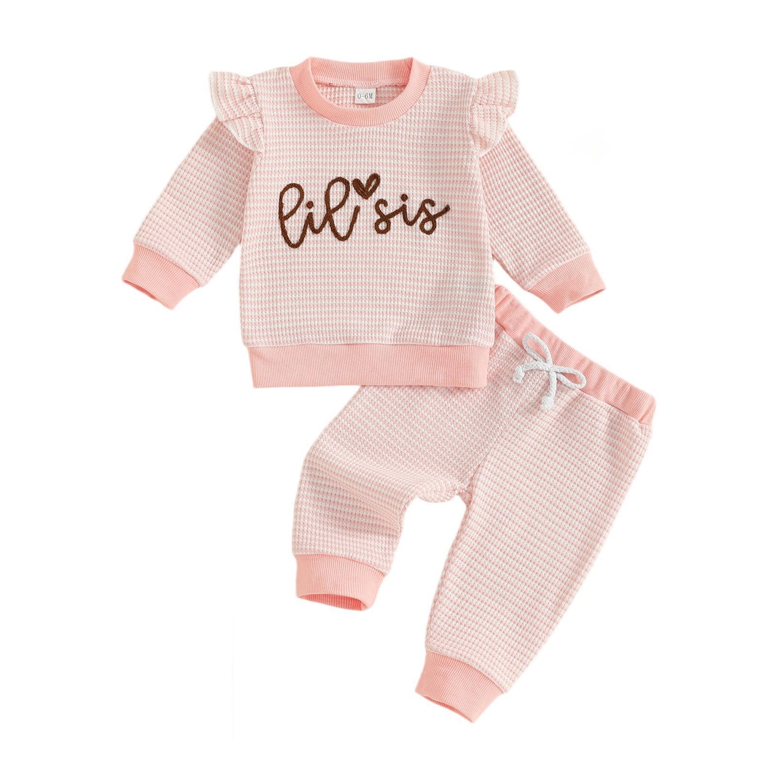 Letter-embroidered Long-sleeve Striped Top And Pants Two-piece Set