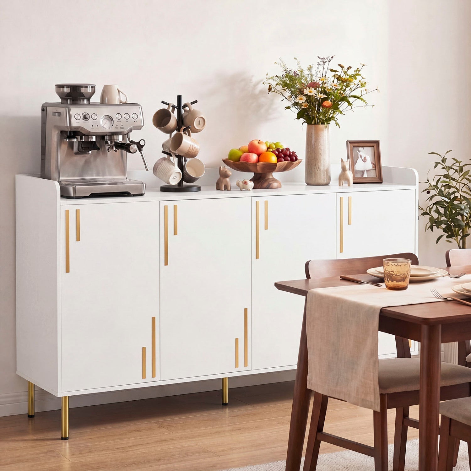 55" Buffet Cabinet with 4 Doors and Metal Legs