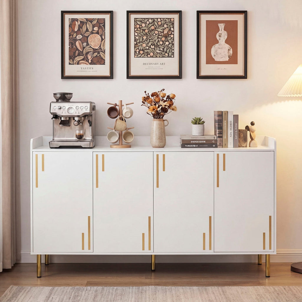 55" Buffet Cabinet with 4 Doors and Metal Legs