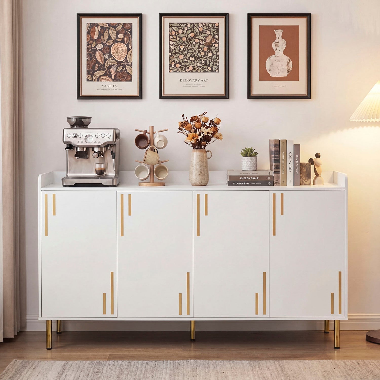 55" Buffet Cabinet with 4 Doors and Metal Legs
