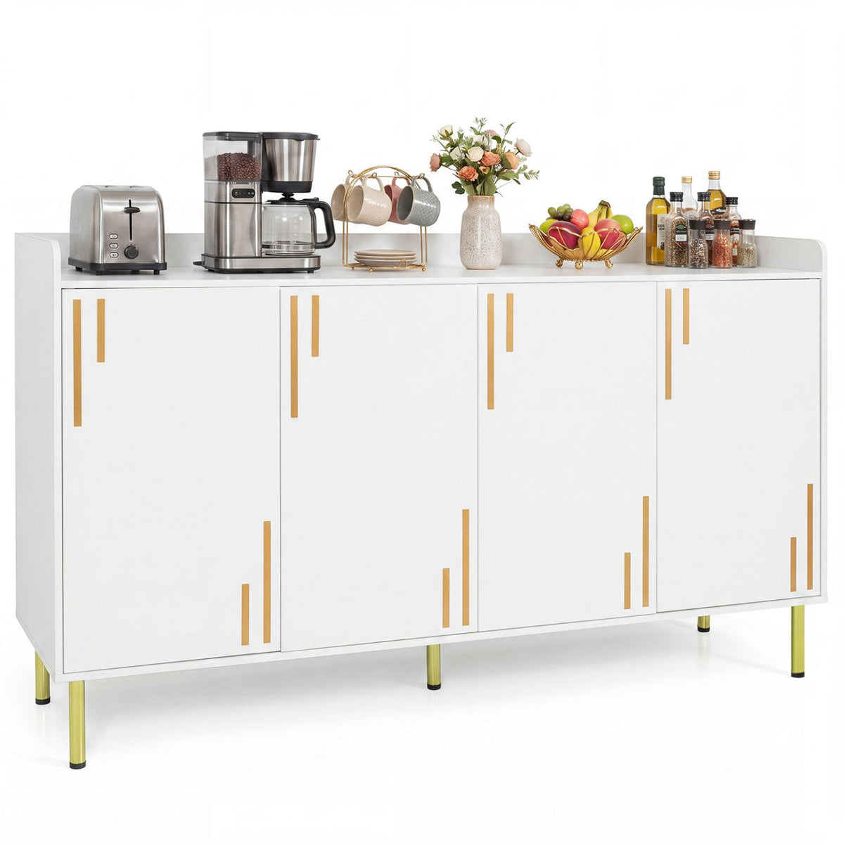 55" Buffet Cabinet with 4 Doors and Metal Legs