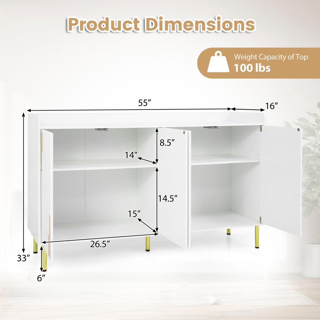 55" Buffet Cabinet with 4 Doors and Metal Legs