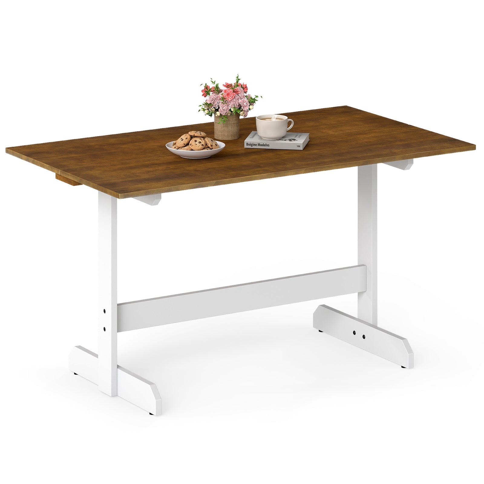 55 Inch Dining Table for 4-6 People Rectangular Kitchen Table with Solid Wood Trestle Base-Walnut