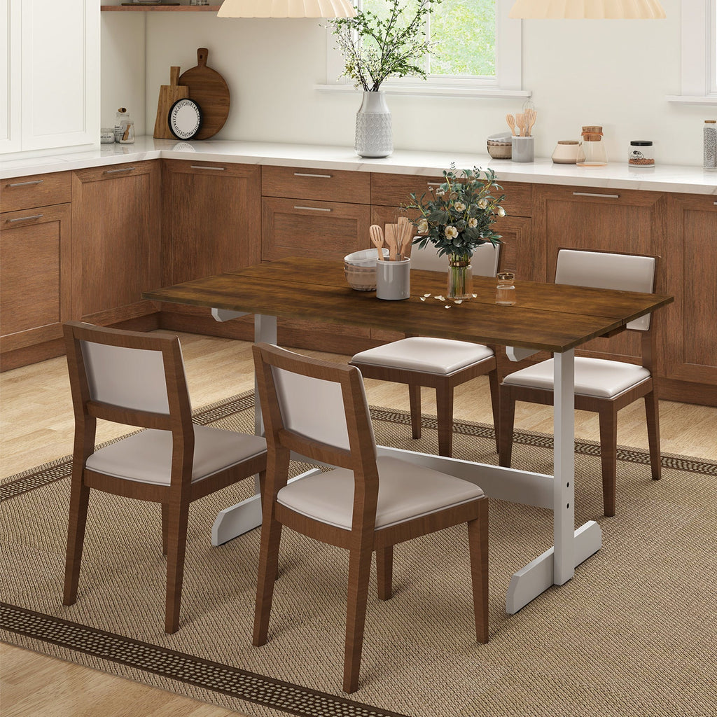 55 Inch Dining Table for 4-6 People Rectangular Kitchen Table with Solid Wood Trestle Base-Walnut