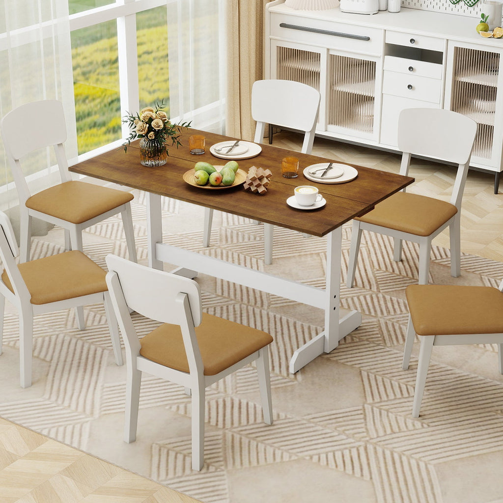 55 Inch Dining Table for 4-6 People Rectangular Kitchen Table with Solid Wood Trestle Base-Walnut