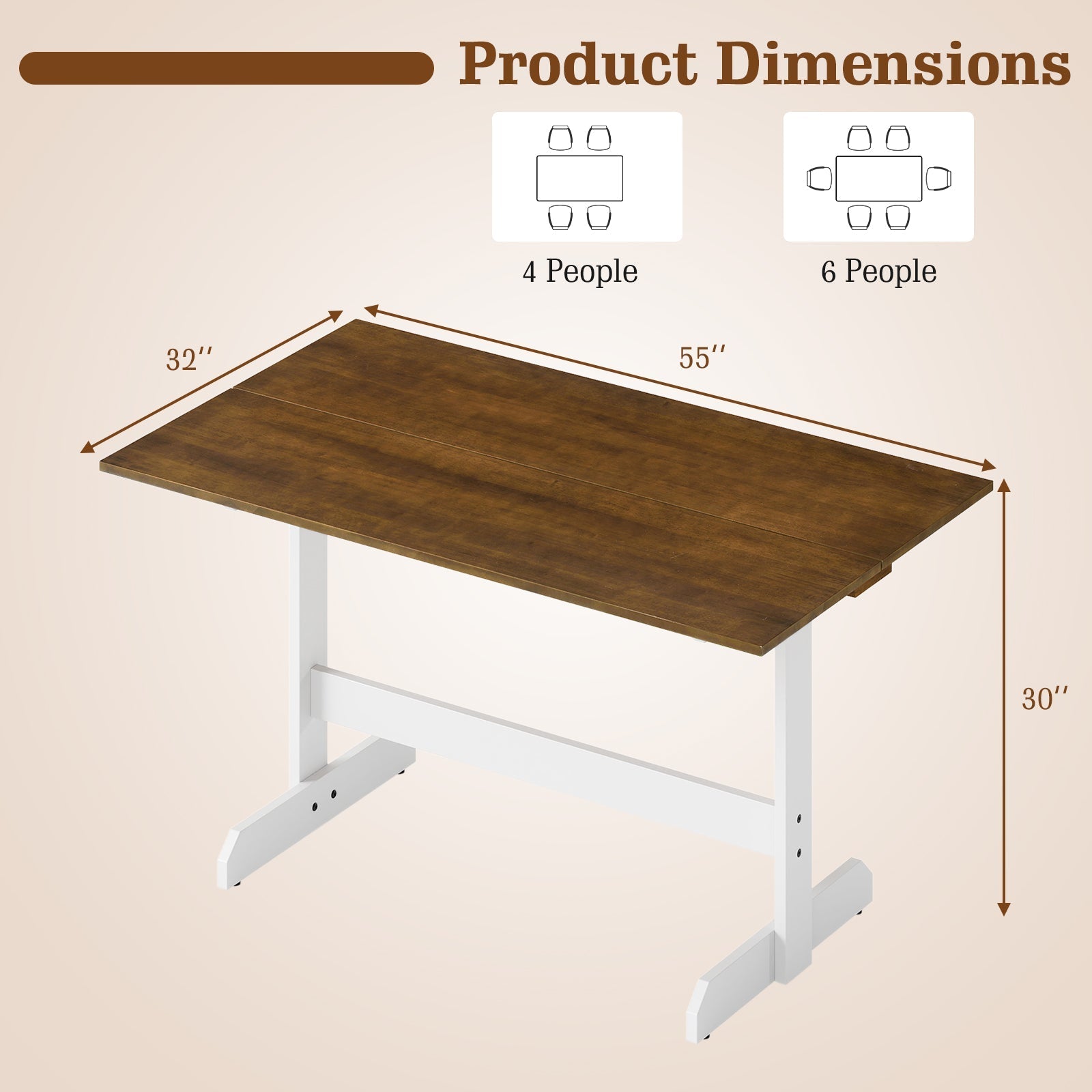 55 Inch Dining Table for 4-6 People Rectangular Kitchen Table with Solid Wood Trestle Base-Walnut