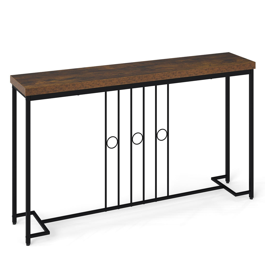 55" Industrial Console Table with H-Shaped Base-Brown