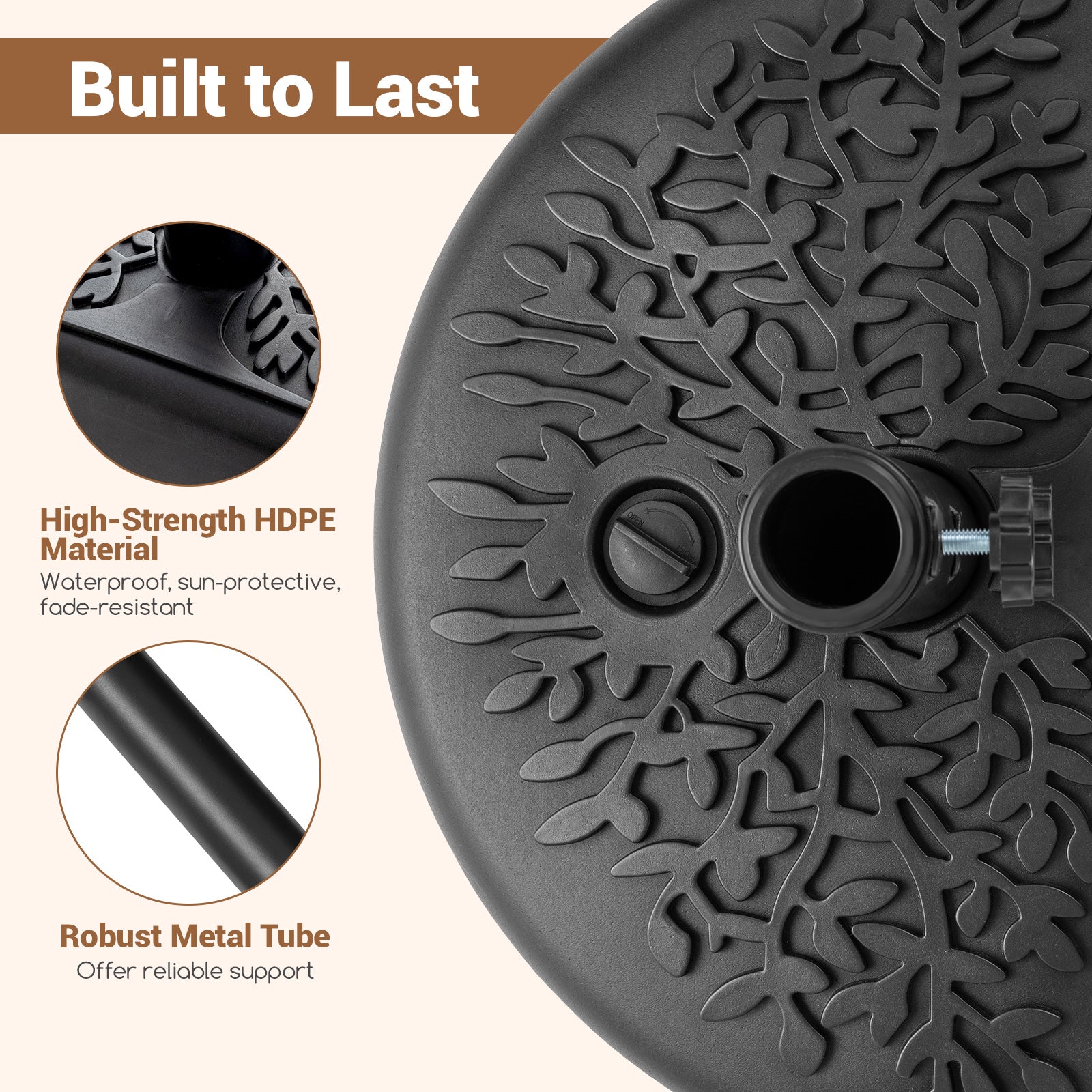 55 LBS Half Round Patio Umbrella Base for Deck Lawn Poolside-Black
