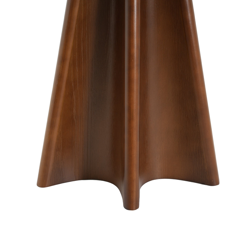 Flower Shaped Solid Pine Round Side Table with Artistic Petal Base - Walnut