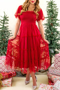 Swiss Dot Tulle Smocked Midi Dress
