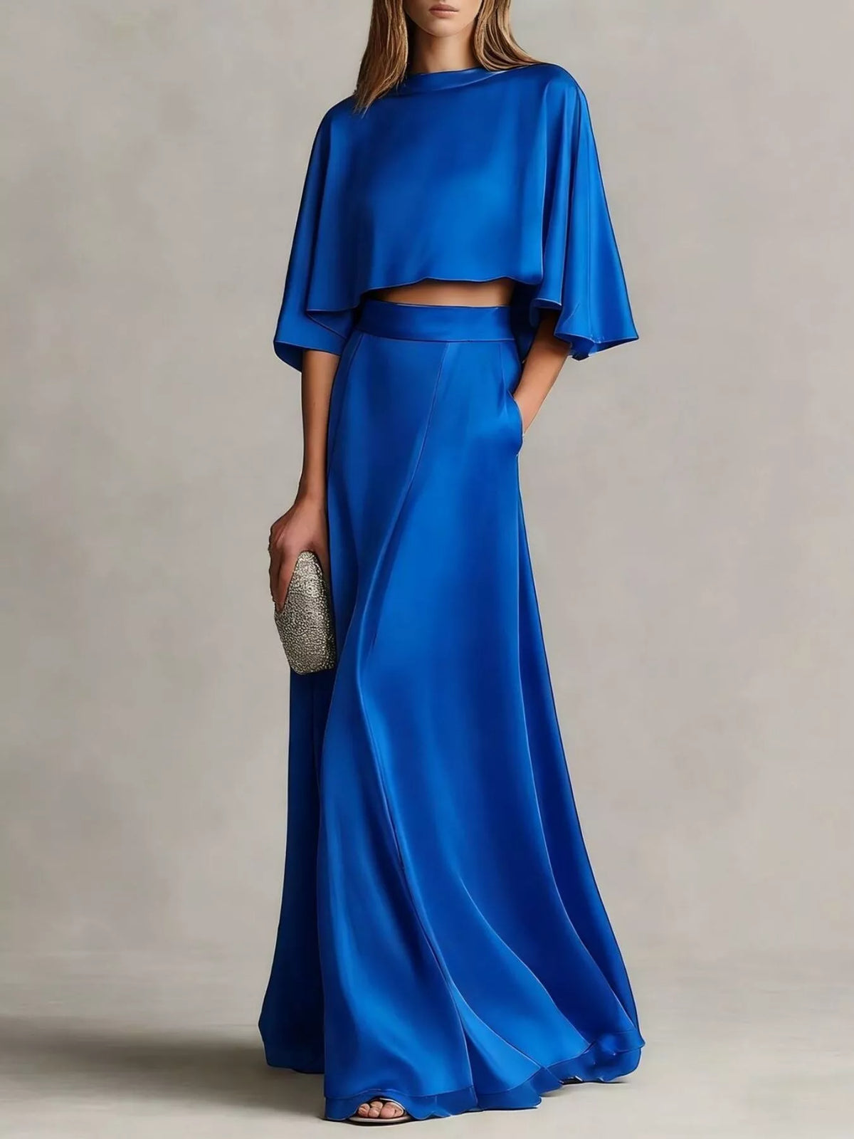 Full Size Satin Crop Top and Maxi Skirt Two-Piece Set Plus Size