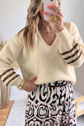 Leopard Striped  V-Neck Sweater