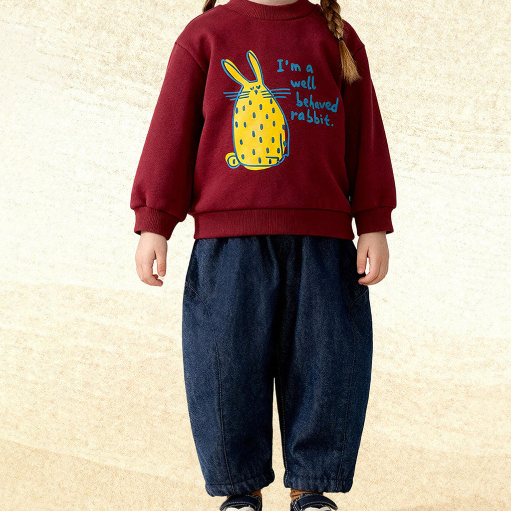 Solid-color Versatile Denim Jeans For Little Girls Cute Warm Trousers For Kids