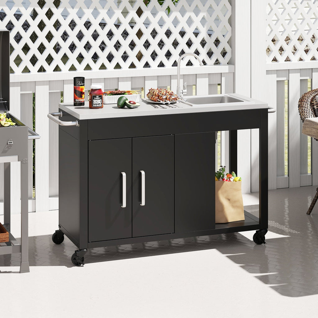 56 Inches Outdoor Grill Table with Sink and Stainless Steel Top-Black