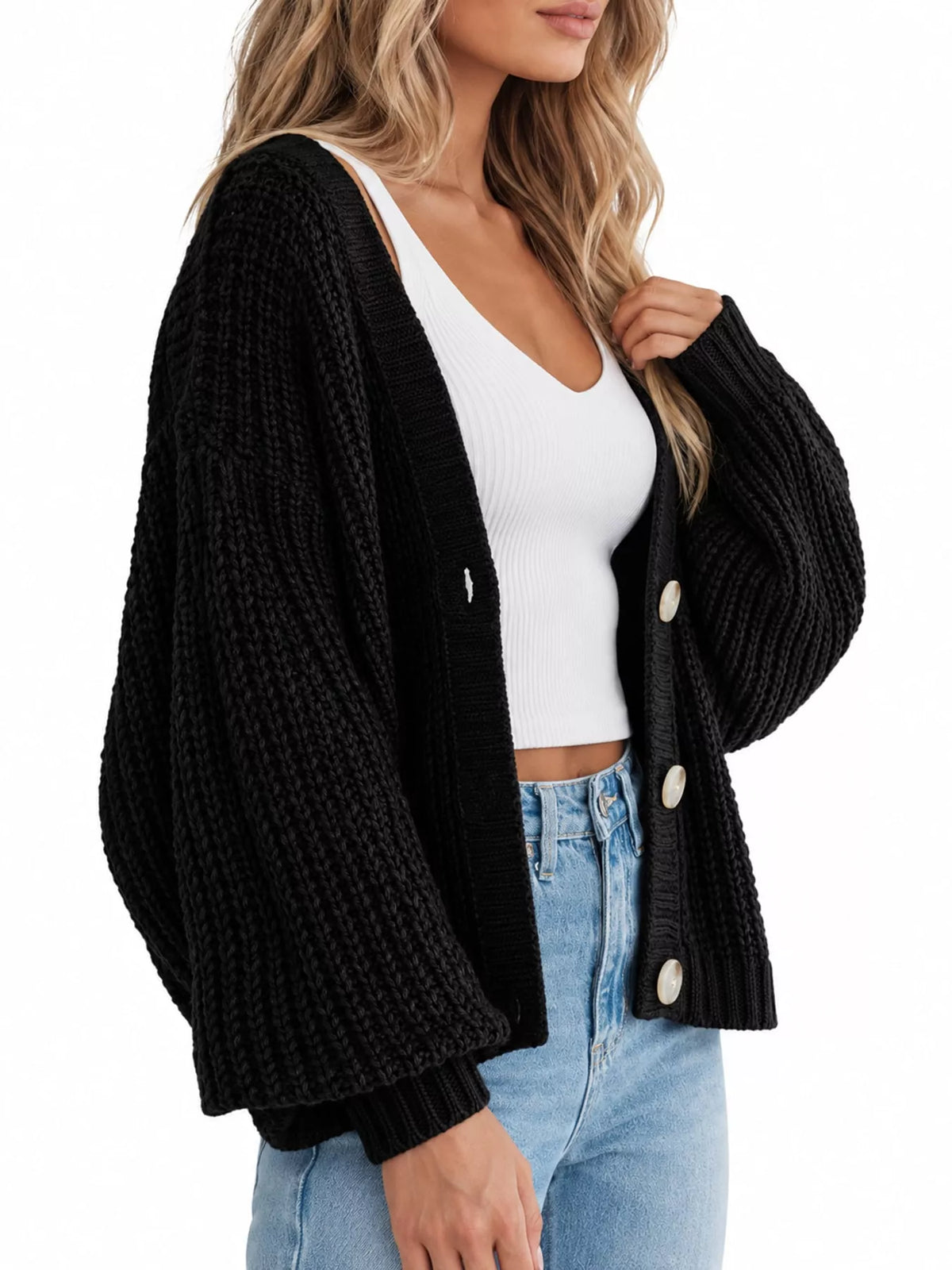 Full Size Chunky Knit Button-Down Cardigan Plus Size