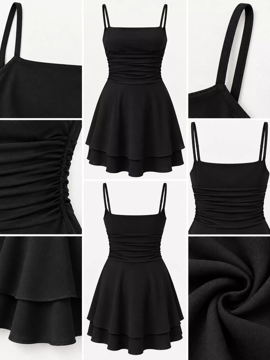 Ruched Spaghetti Strap Layered Mini Dress