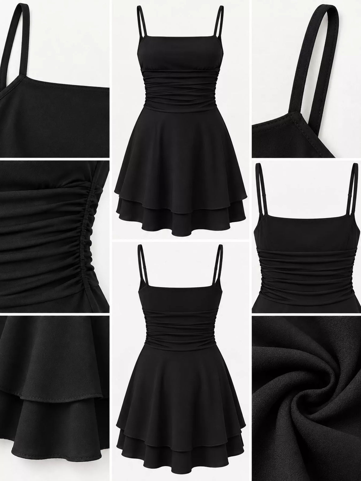 Ruched Spaghetti Strap Layered Mini Dress