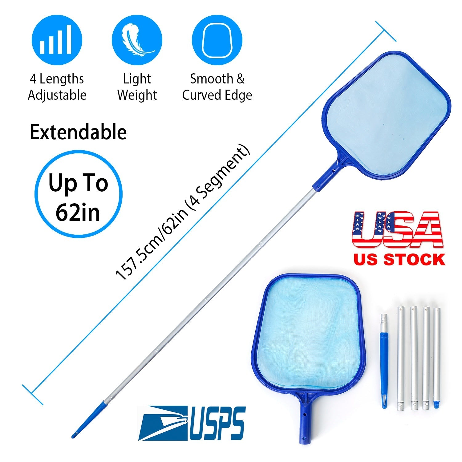Swinging Pool Skimmer Cleaner Mesh Net Telescopic Pole