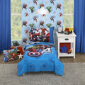Marvel Avengers Fight the Foes Blue, Red, Green Hulk, Iron Man, Thor, Captain America 4 Piece Toddler Bed Set - Comforter, Fitted Bottom Sheet, Flat Top Sheet, and Reversible Pillowcase