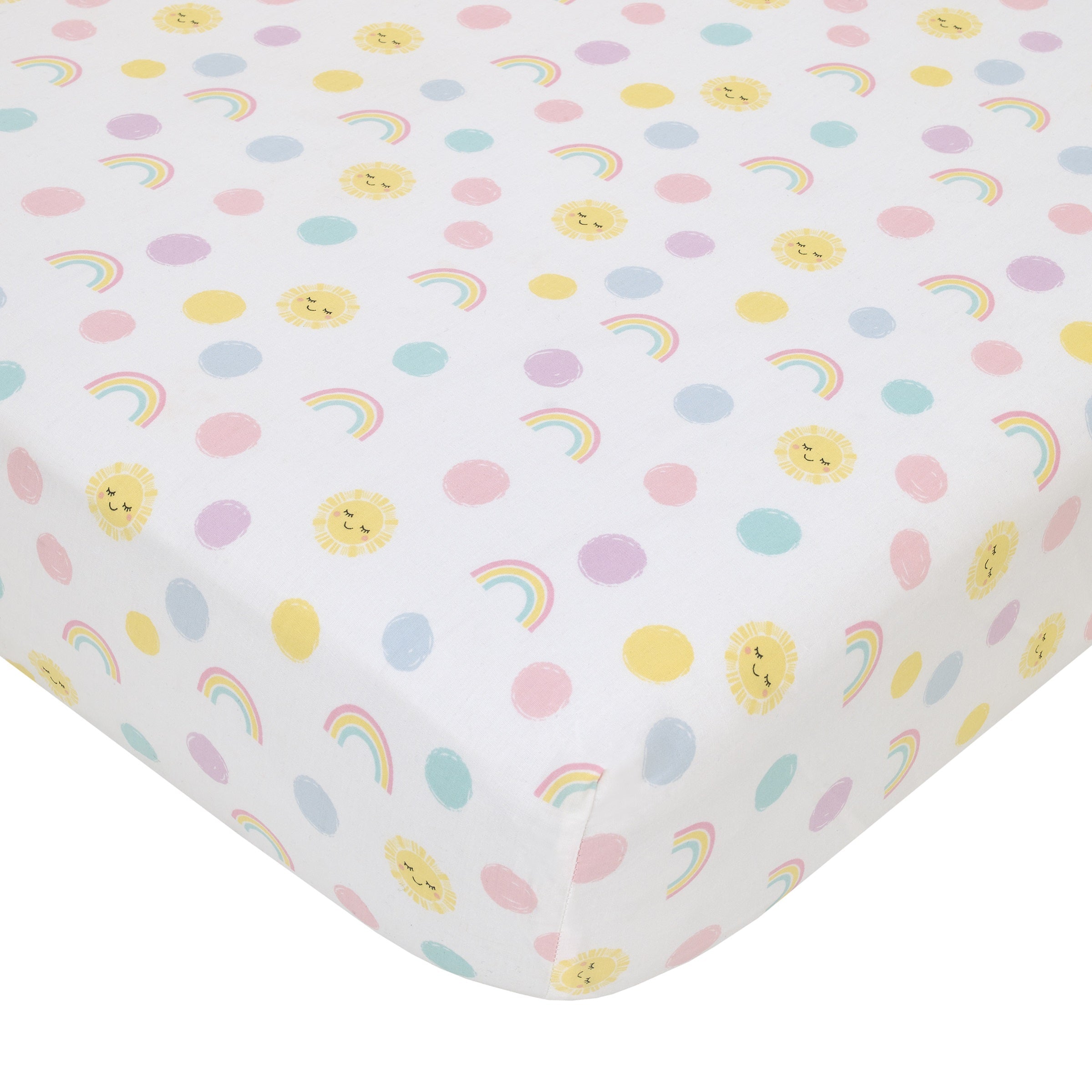 NoJo Happy Days Multicolored Rainbows and Suns 100% Cotton Nursery Fitted Crib Sheet.