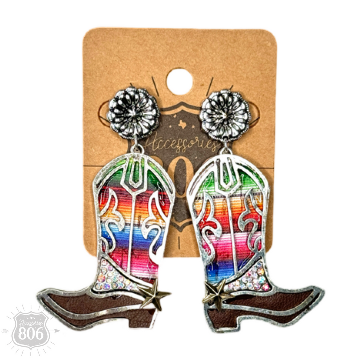 Serape western boot earring