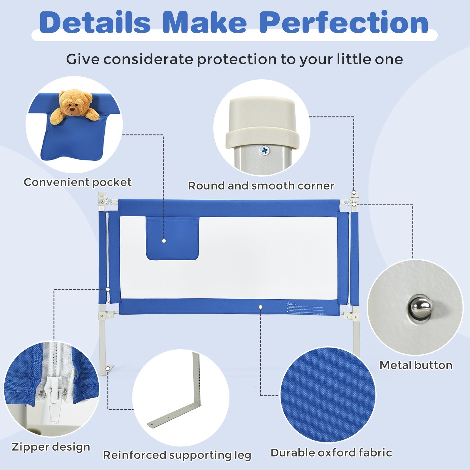 57 Inch Toddlers Vertical Lifting Baby Bed Rail Guard with Lock
