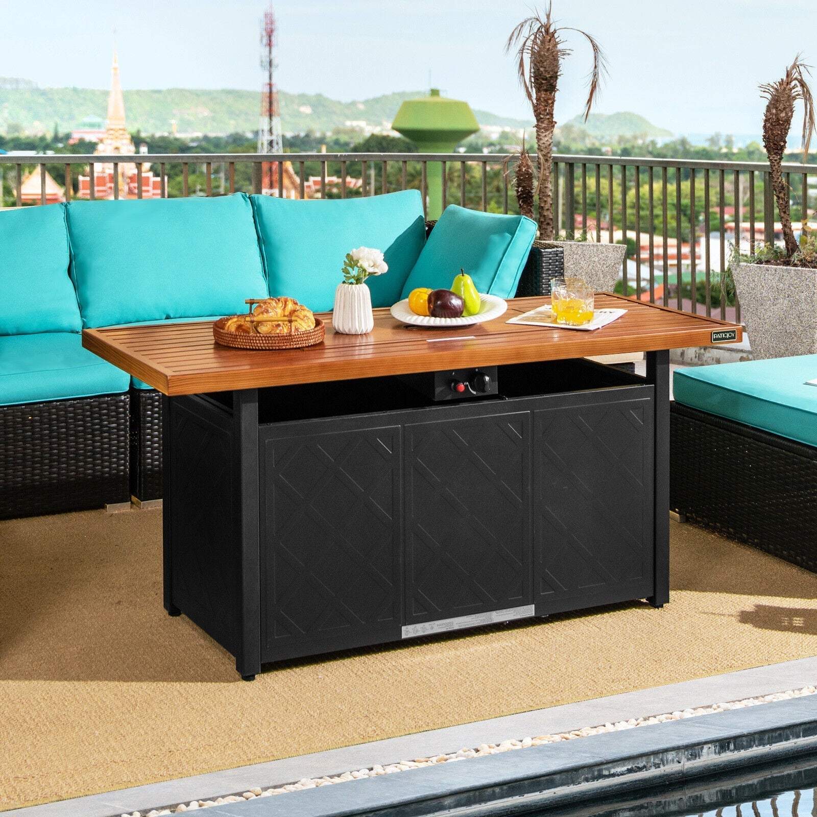 57 Inch 50 000 BTU Rectangular Propane Outdoor Fire Pit Table