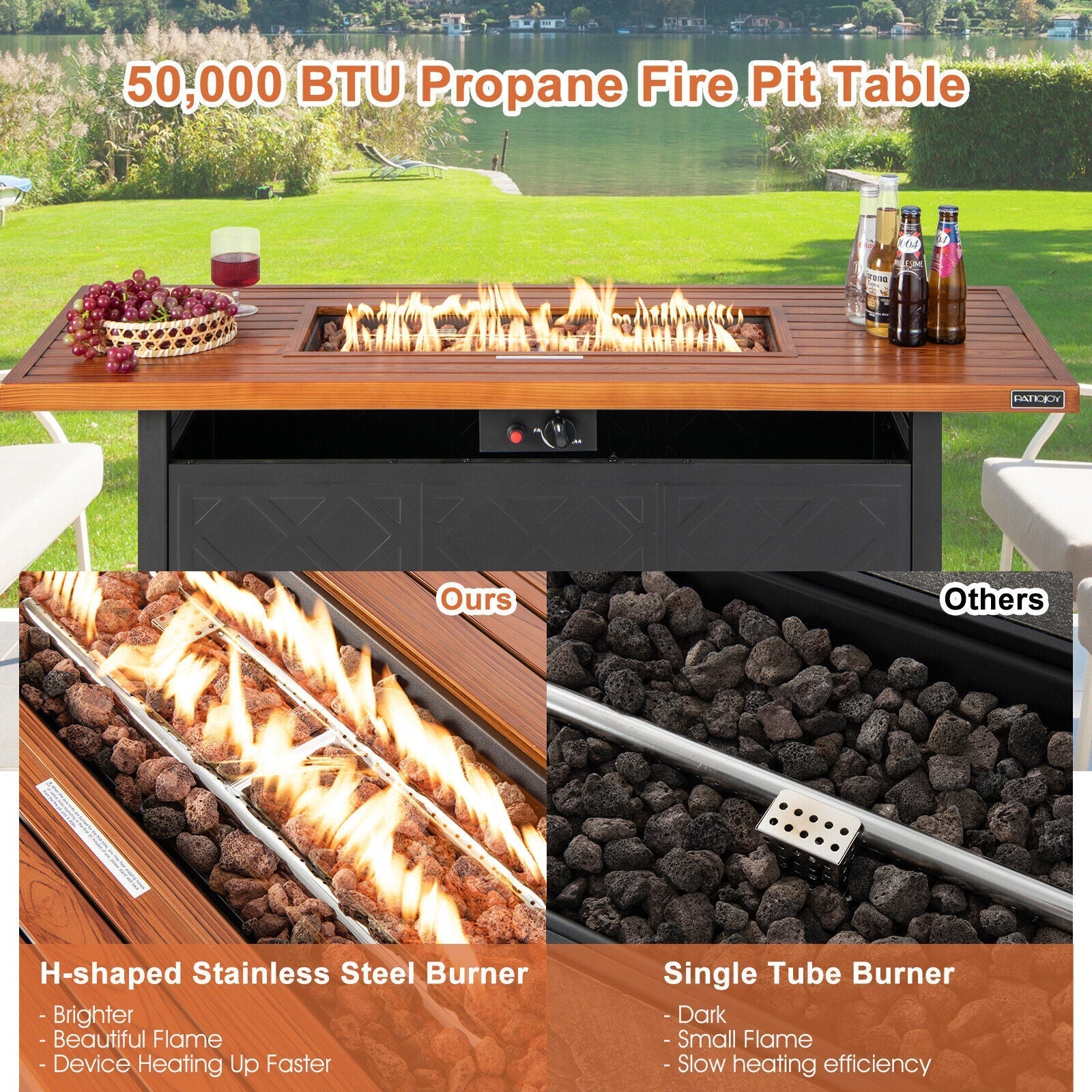 57 Inch 50 000 BTU Rectangular Propane Outdoor Fire Pit Table