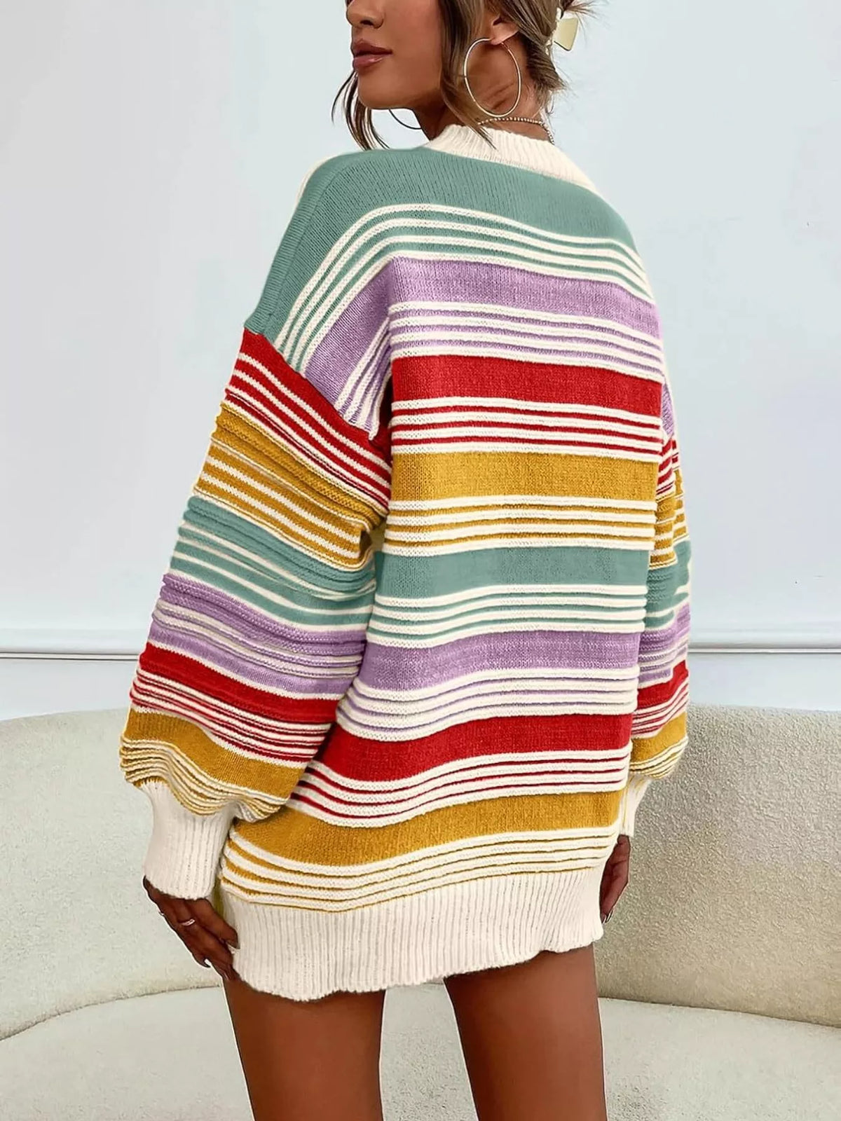 Rainbow Striped Drop Shoulder Oversized Sweater